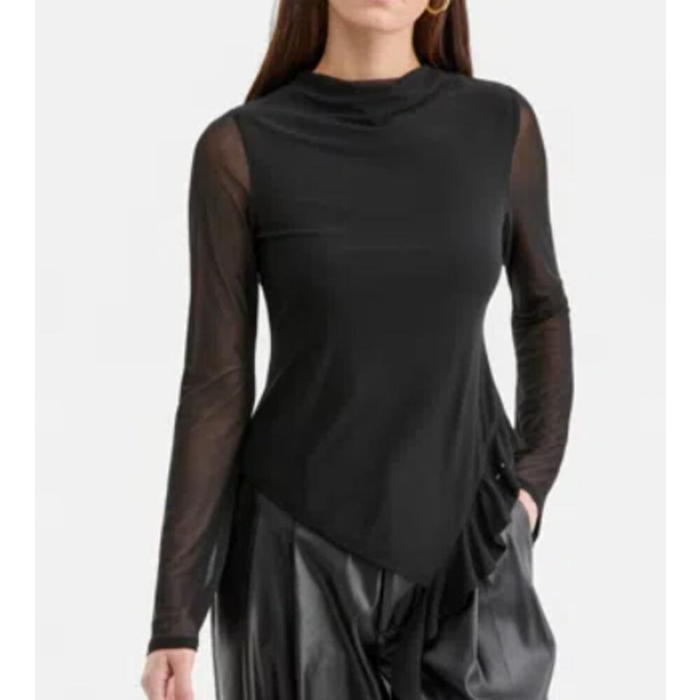 Bar Ill Women's MockNeck Asymmetrical RuffledHem Top Black L